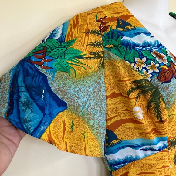 Royal Hawaiian Maxi Dress Empire Waist Hawaii Sunset Print Vintage 70s - Picture 2 of 7